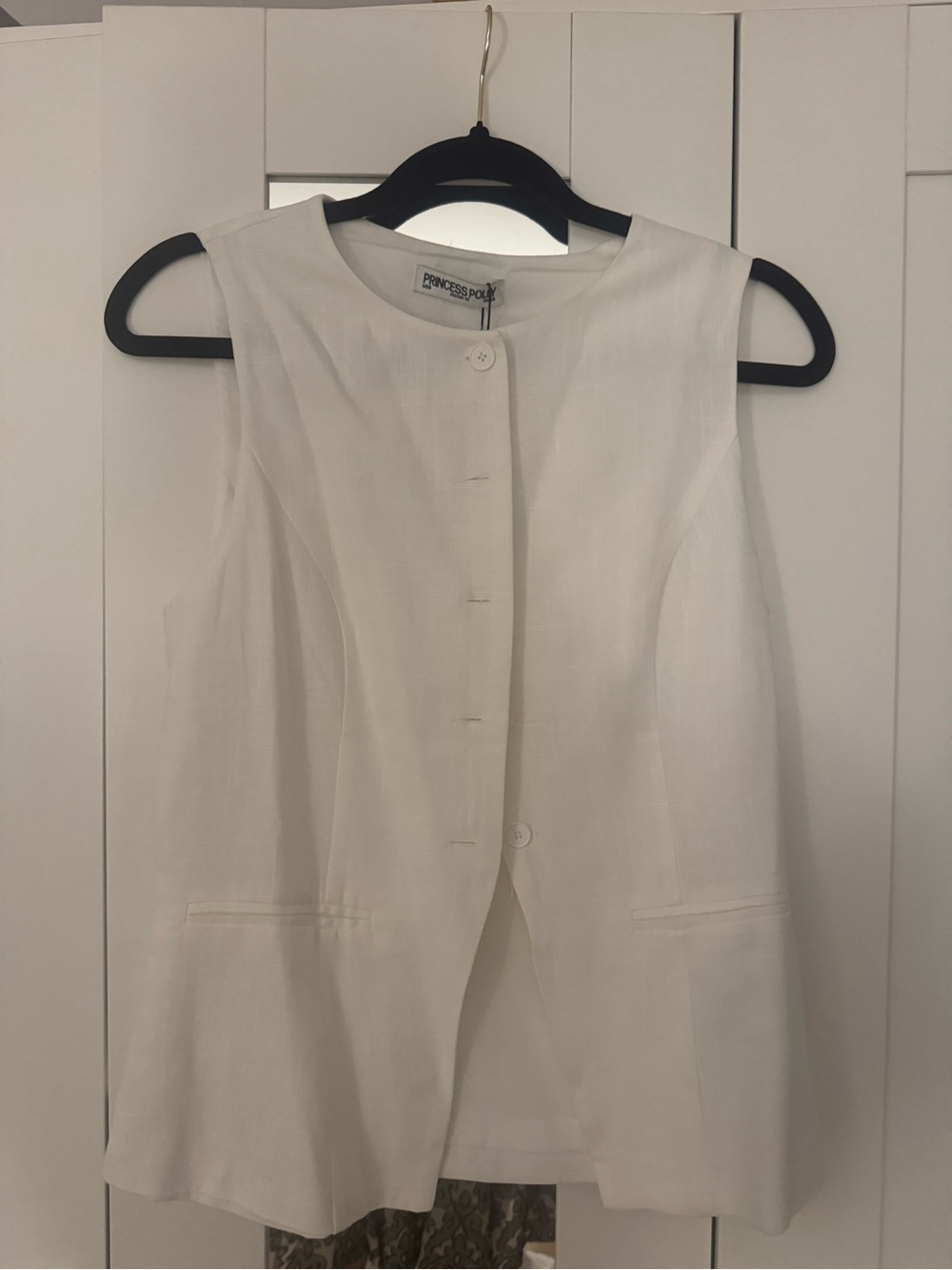 Princess Polly White Sleeveless Button Front Vest Top